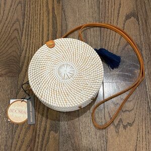 Indonesian Rattan Crossbody Boho Resort Bag White Tan NWT